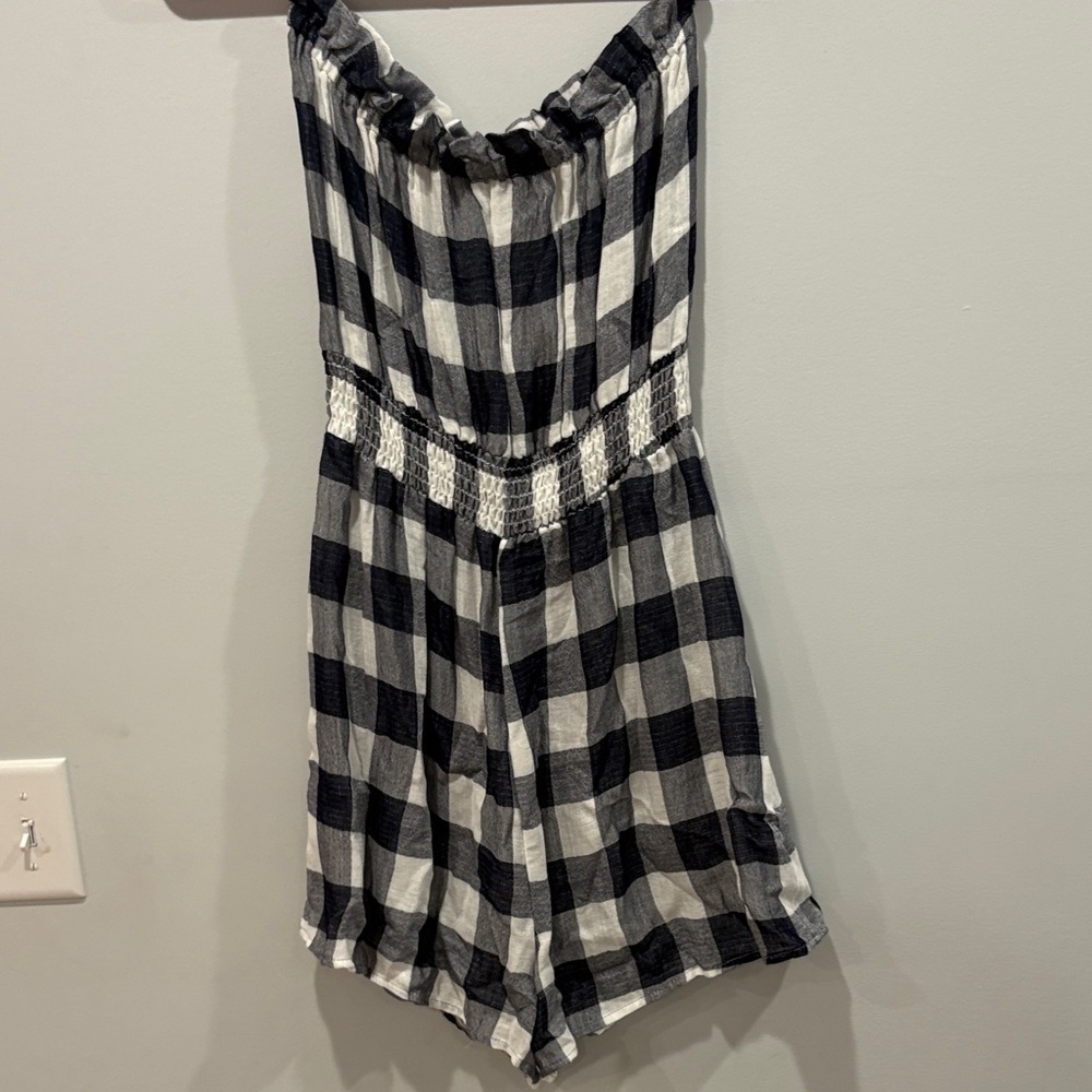 Final Touch Navy and White Checkered Romper - Picture 6 of 7